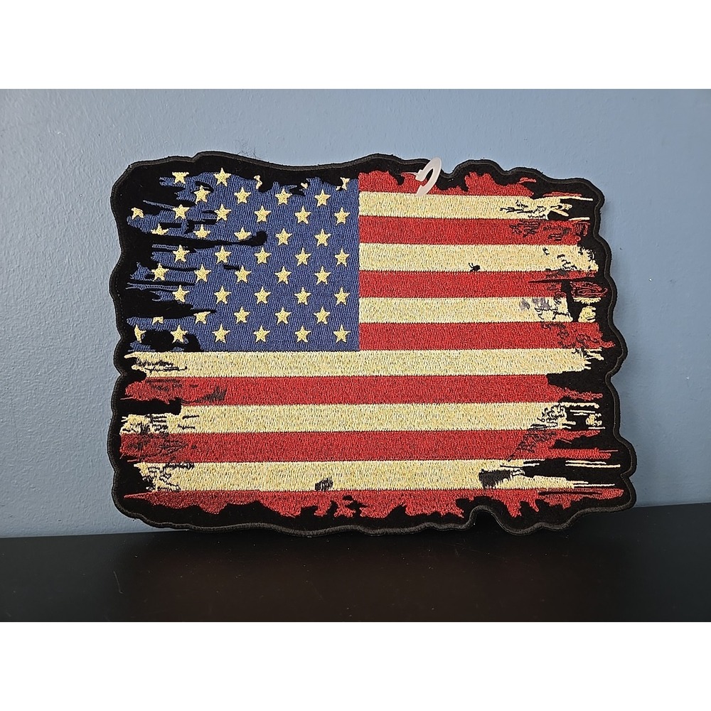 Biker American flag patch 10" x 7" Distressed Patchstop P5999